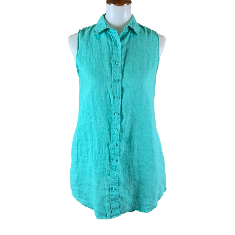 Onia‎ Linen Shirt Dress Turquoise Sleeveless Resort Coastal Vacation Small